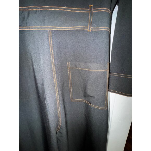 Black Utility Jumpsuit With Belt & Contrast Stitching Size XL Classic Y2k Classi - Picture 7 of 9